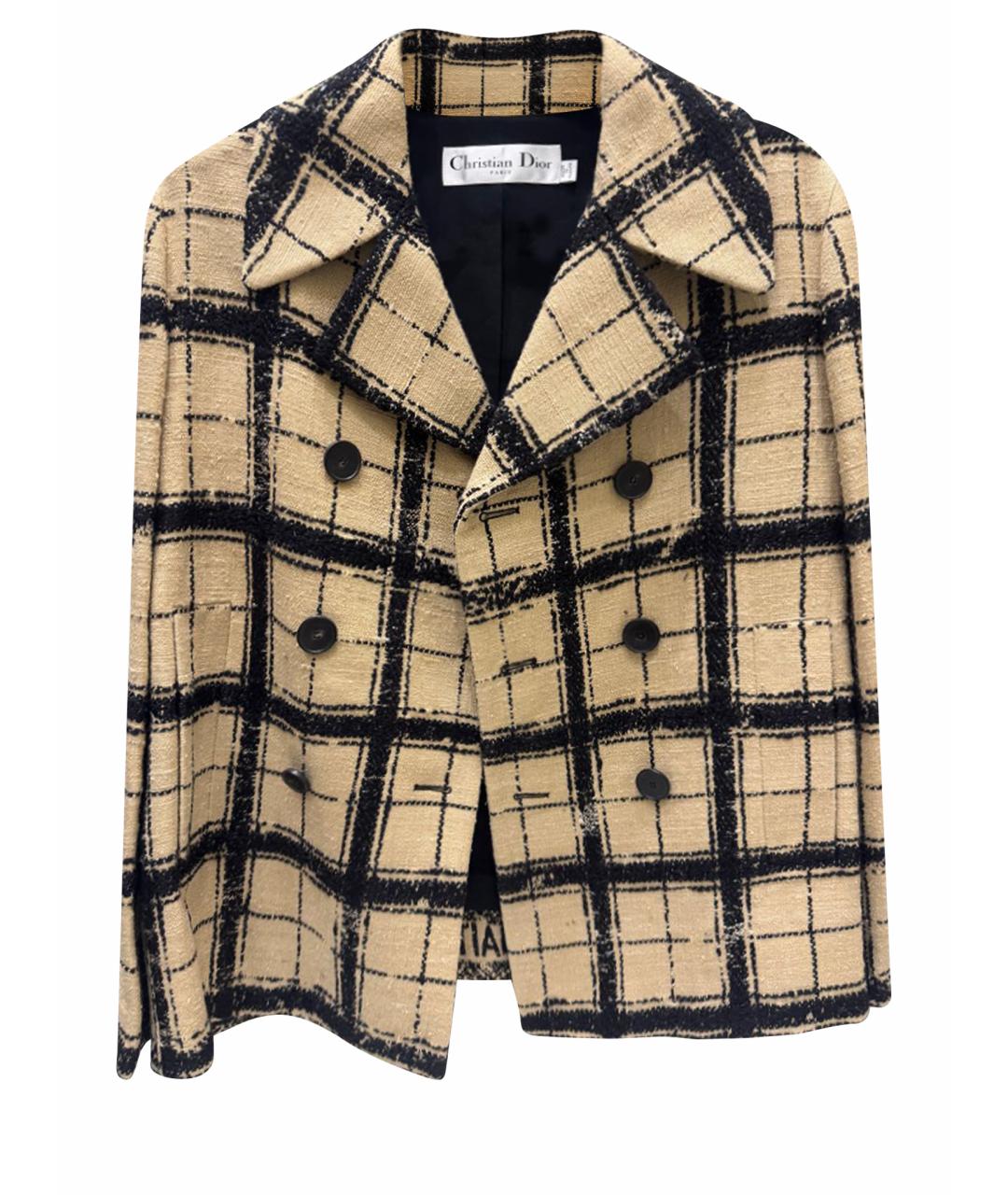 CHRISTIAN DIOR Бежевое твидовое пальто, фото 1