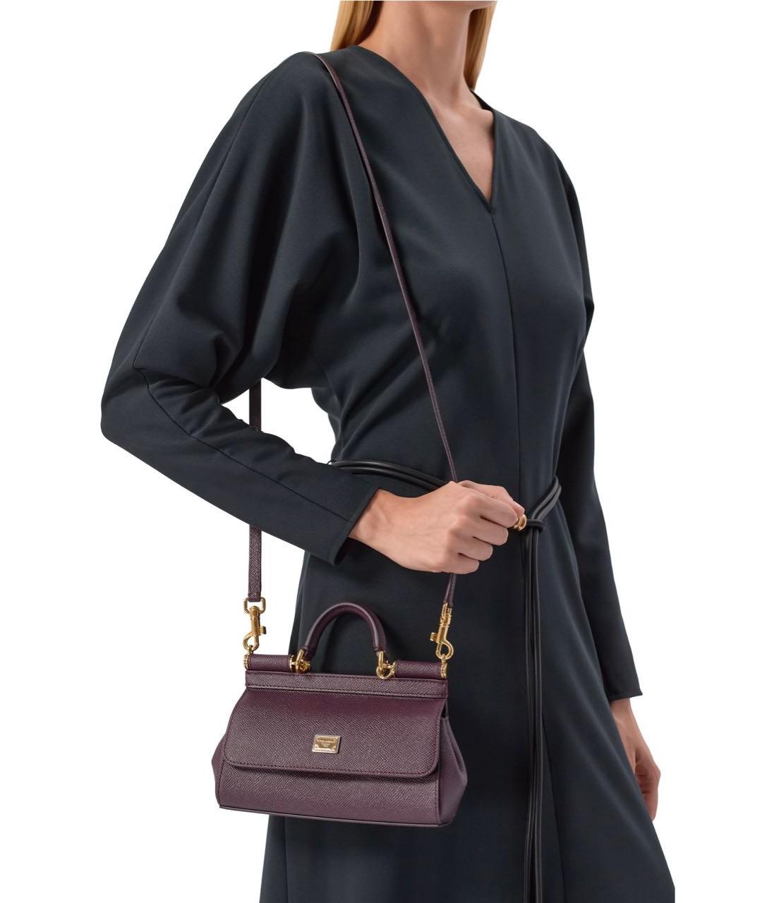 DOLCE&GABBANA Фиолетовая кожаная сумка с короткими ручками, фото 5
