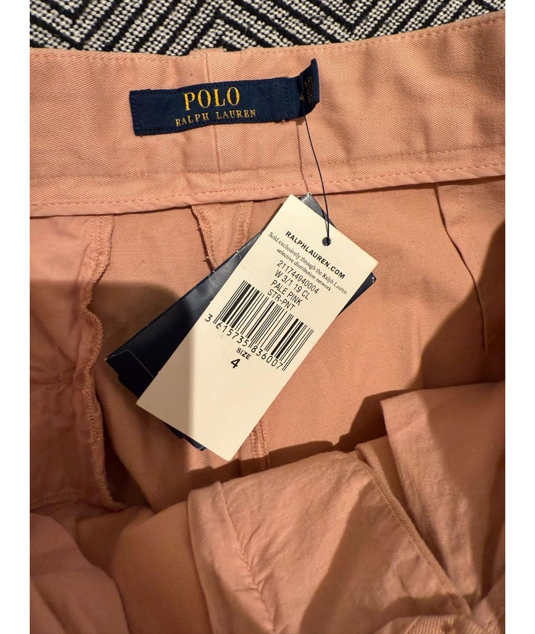POLO RALPH LAUREN Розовые хлопко-эластановые прямые брюки, фото 3
