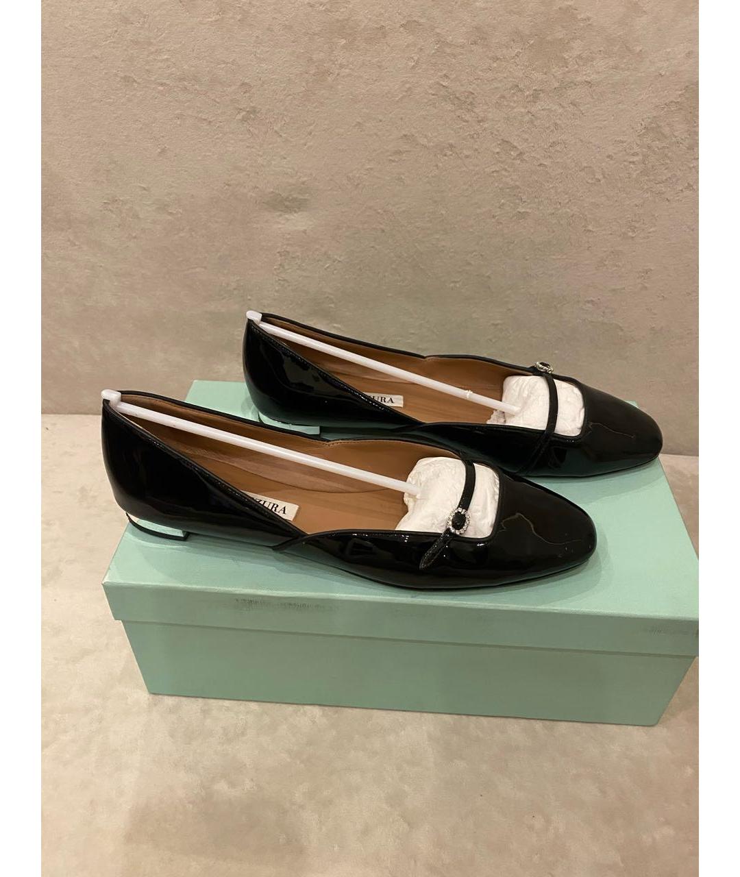 AQUAZZURA Черные балетки из лакированной кожи, фото 9