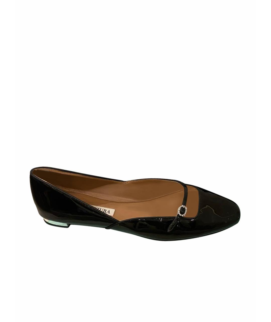 AQUAZZURA Черные балетки из лакированной кожи, фото 1