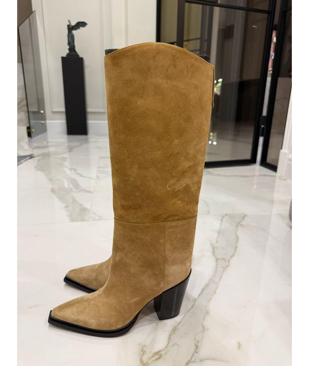 JIMMY CHOO Бежевые замшевые сапоги, фото 5