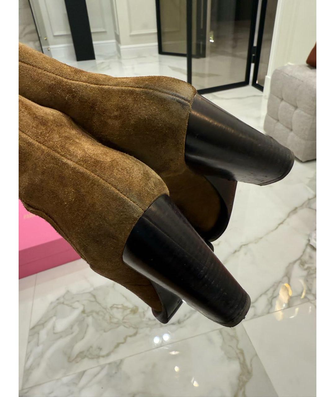 SAINT LAURENT Коричневые замшевые полусапоги, фото 4