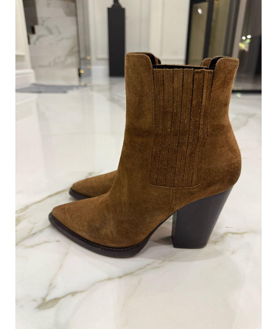 SAINT LAURENT Коричневые замшевые полусапоги, фото 5