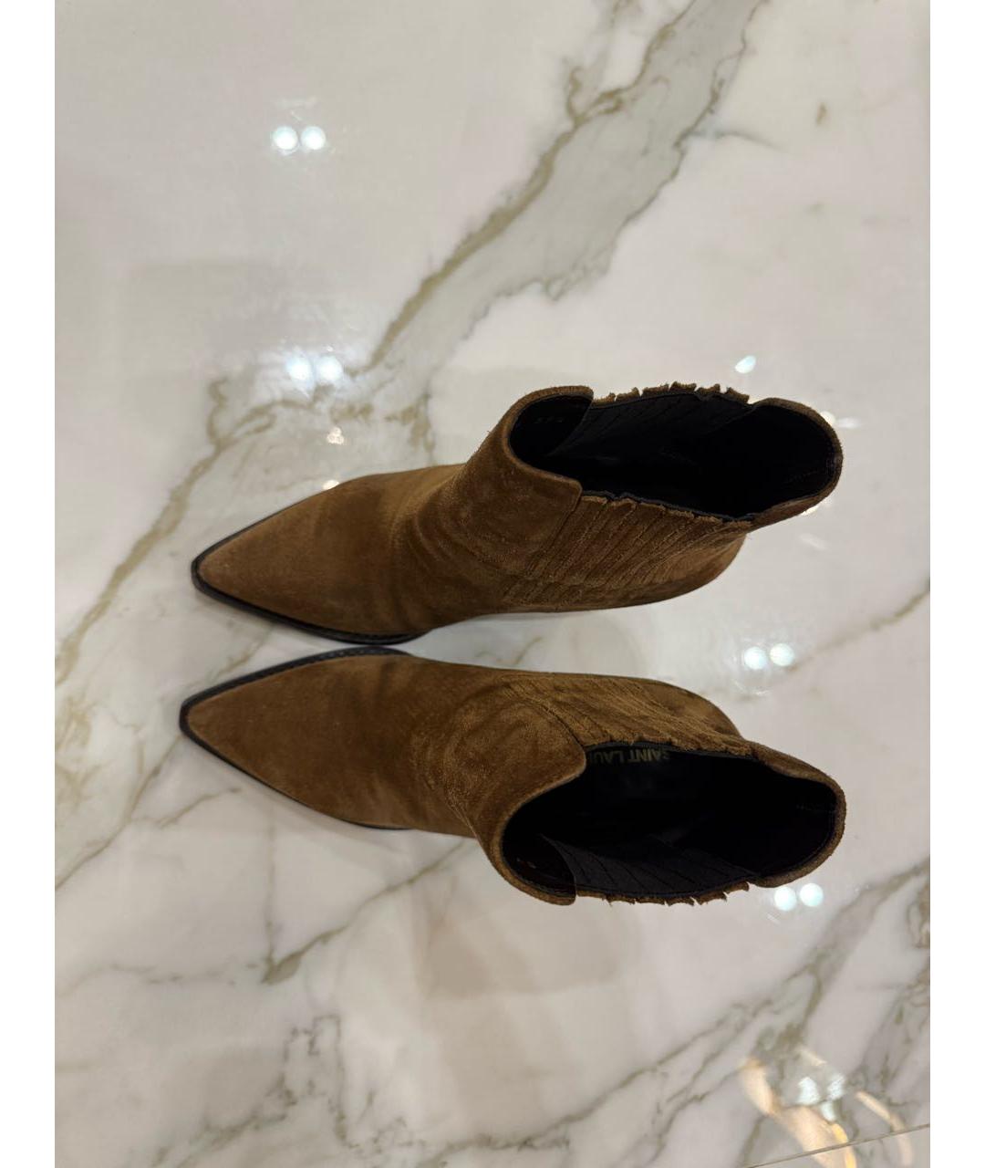 SAINT LAURENT Коричневые замшевые полусапоги, фото 3