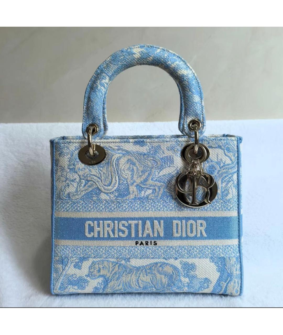 CHRISTIAN DIOR Голубая тканевая сумка с короткими ручками, фото 3
