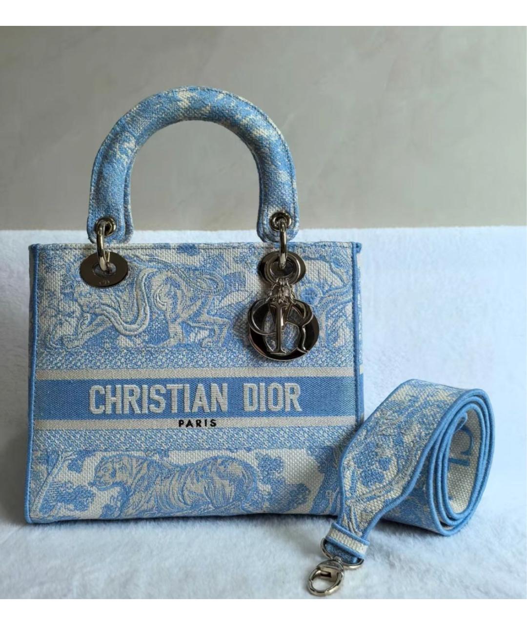 CHRISTIAN DIOR Голубая тканевая сумка с короткими ручками, фото 2