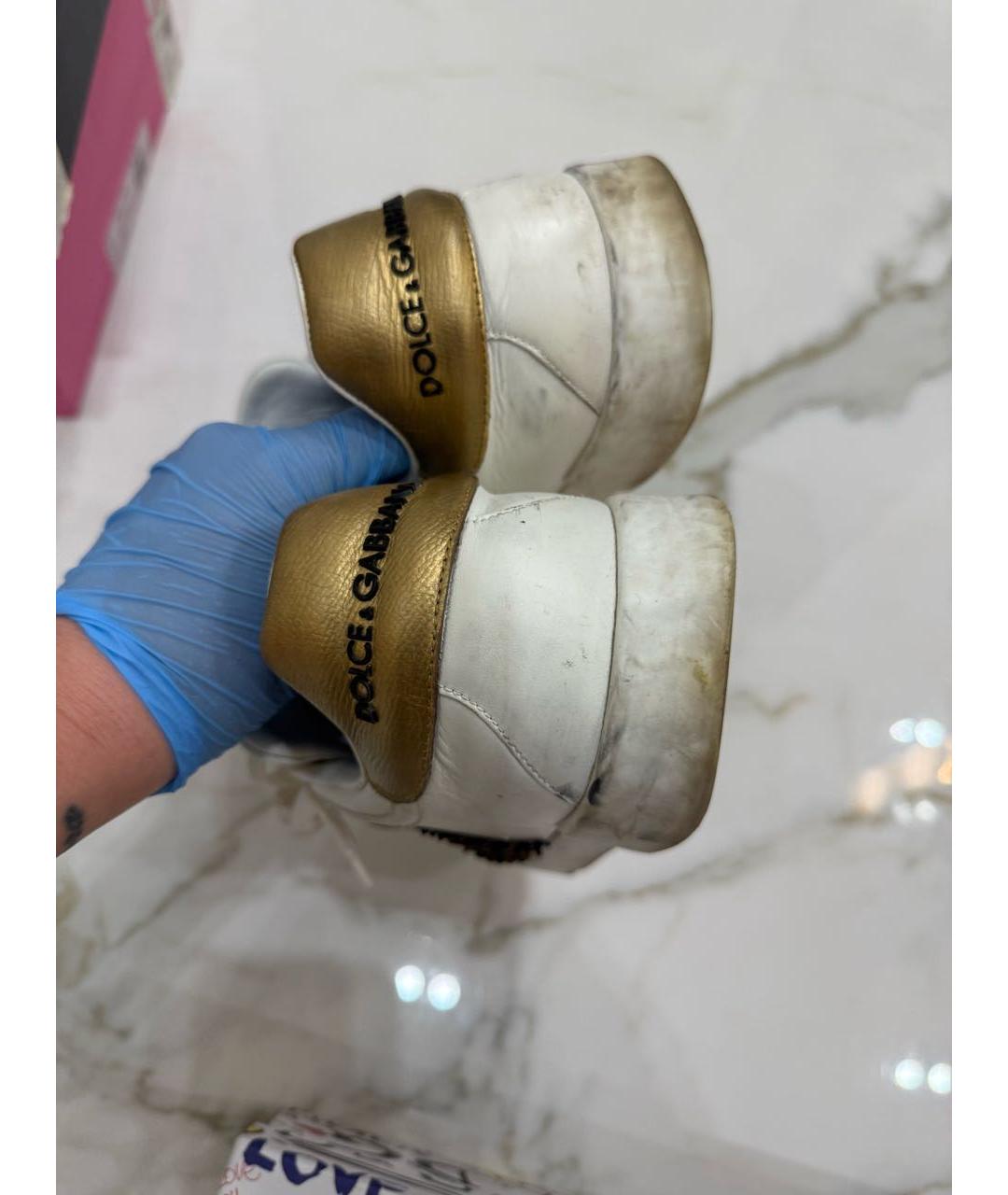 DOLCE&GABBANA Белые кожаные низкие кроссовки / кеды, фото 4
