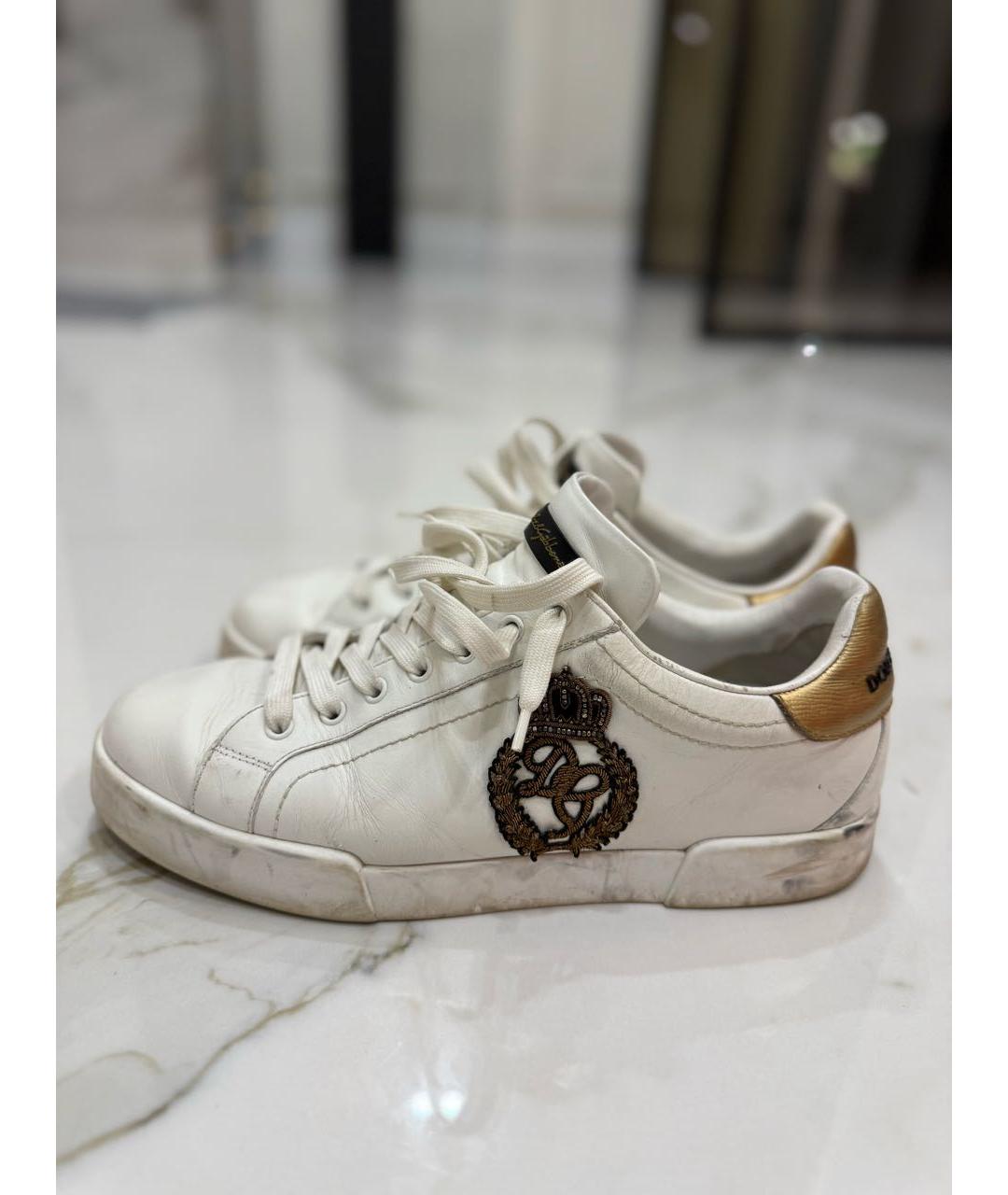 DOLCE&GABBANA Белые кожаные низкие кроссовки / кеды, фото 7