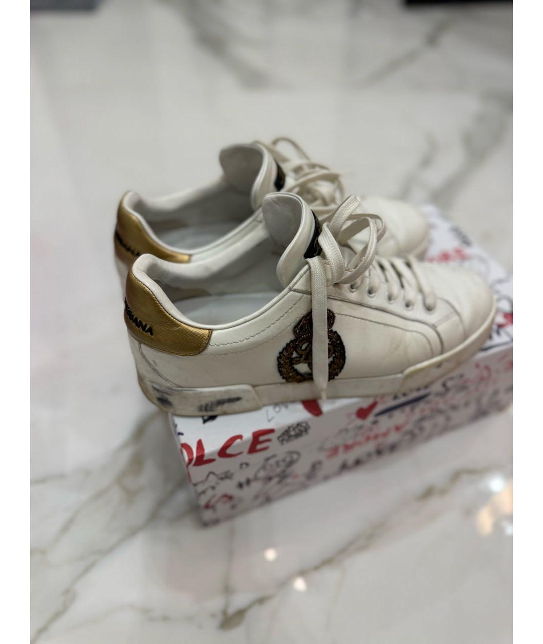 DOLCE&GABBANA Белые кожаные низкие кроссовки / кеды, фото 2