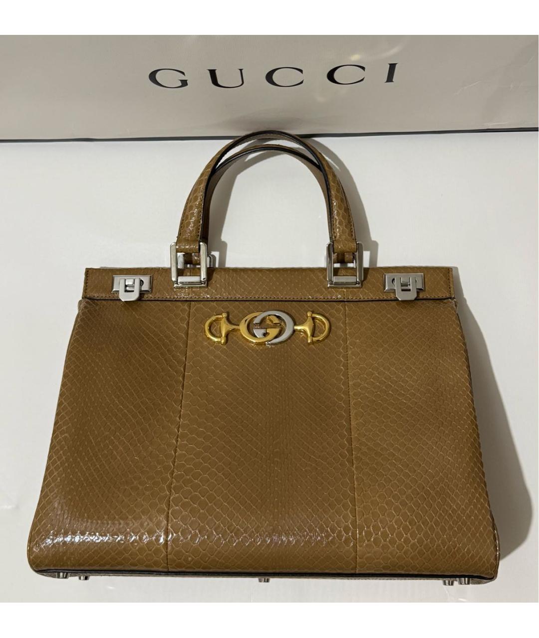 GUCCI Коричневая сумка с короткими ручками из экзотической кожи, фото 7