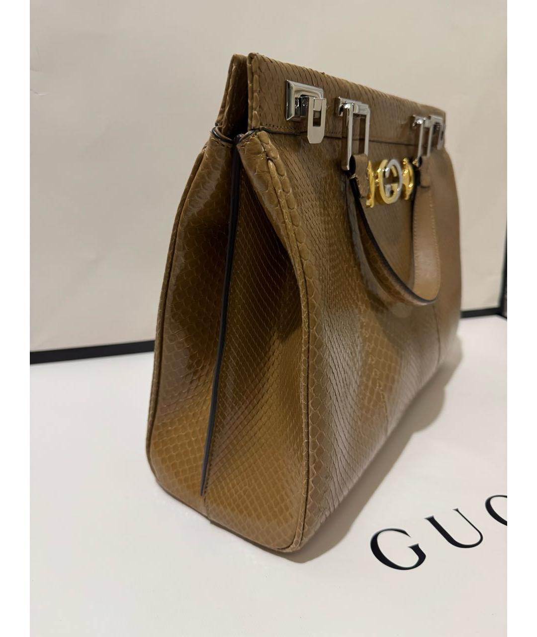 GUCCI Коричневая сумка с короткими ручками из экзотической кожи, фото 2