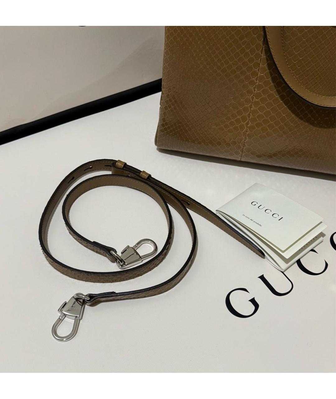 GUCCI Коричневая сумка с короткими ручками из экзотической кожи, фото 5
