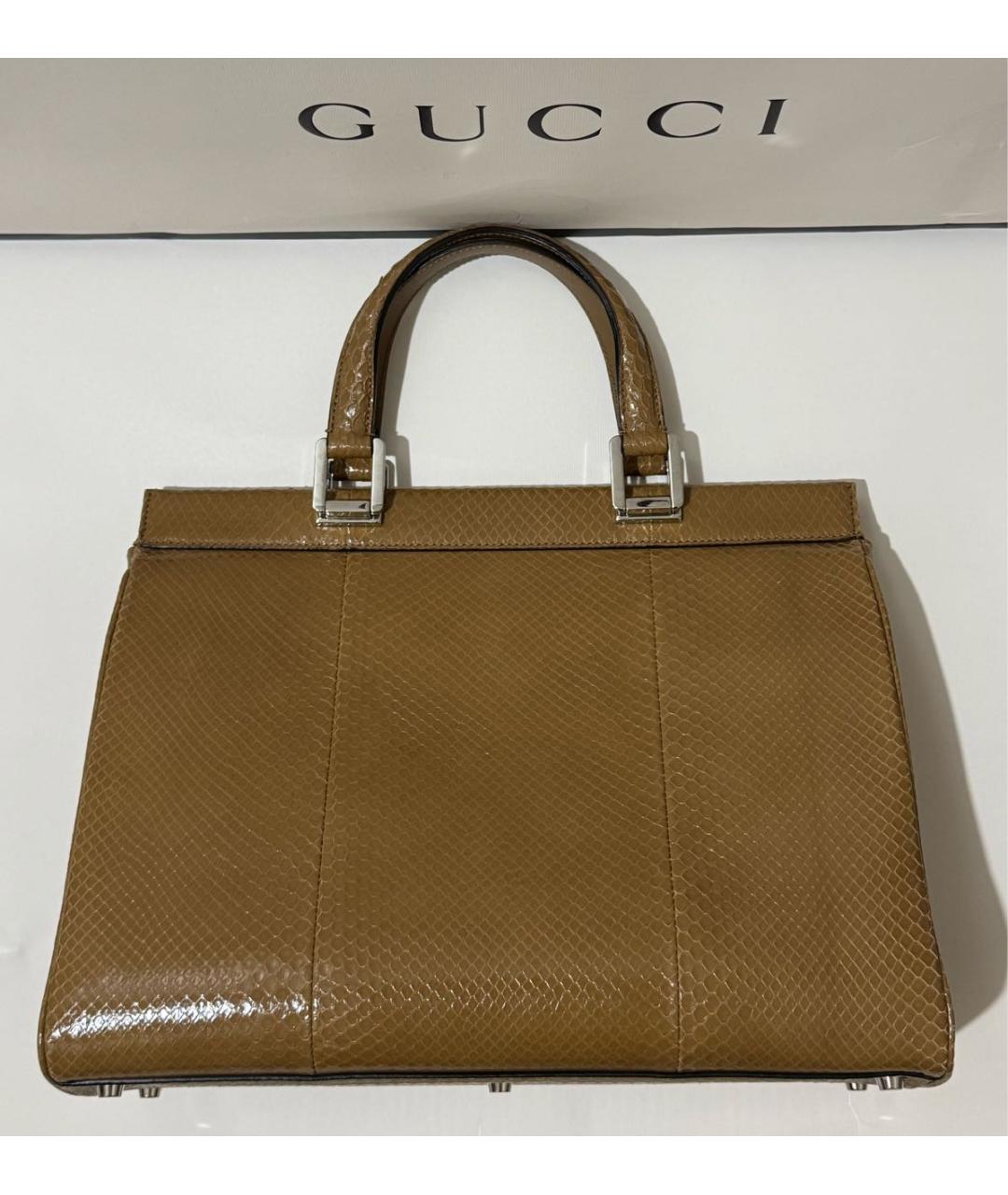 GUCCI Коричневая сумка с короткими ручками из экзотической кожи, фото 3