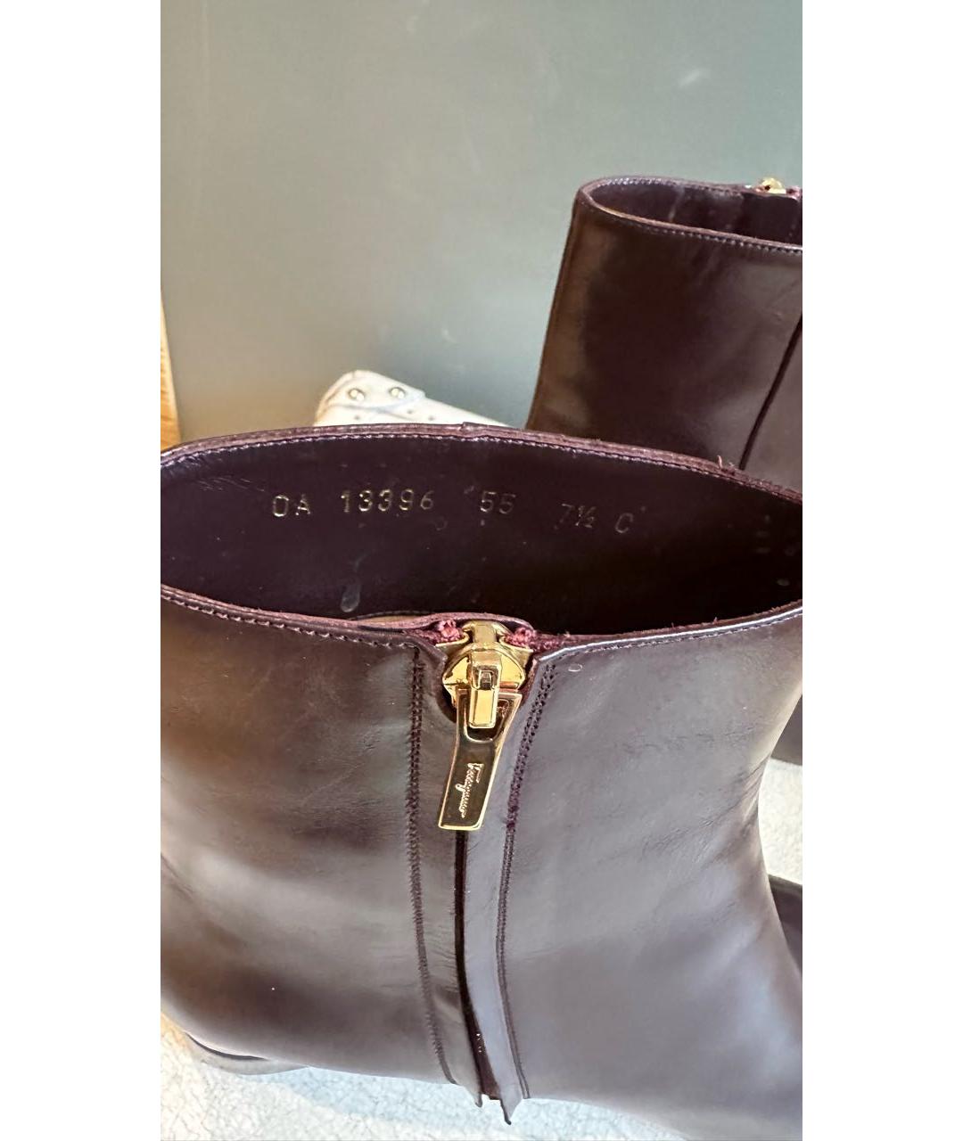 FERRAGAMO Бордовые кожаные полусапоги, фото 8