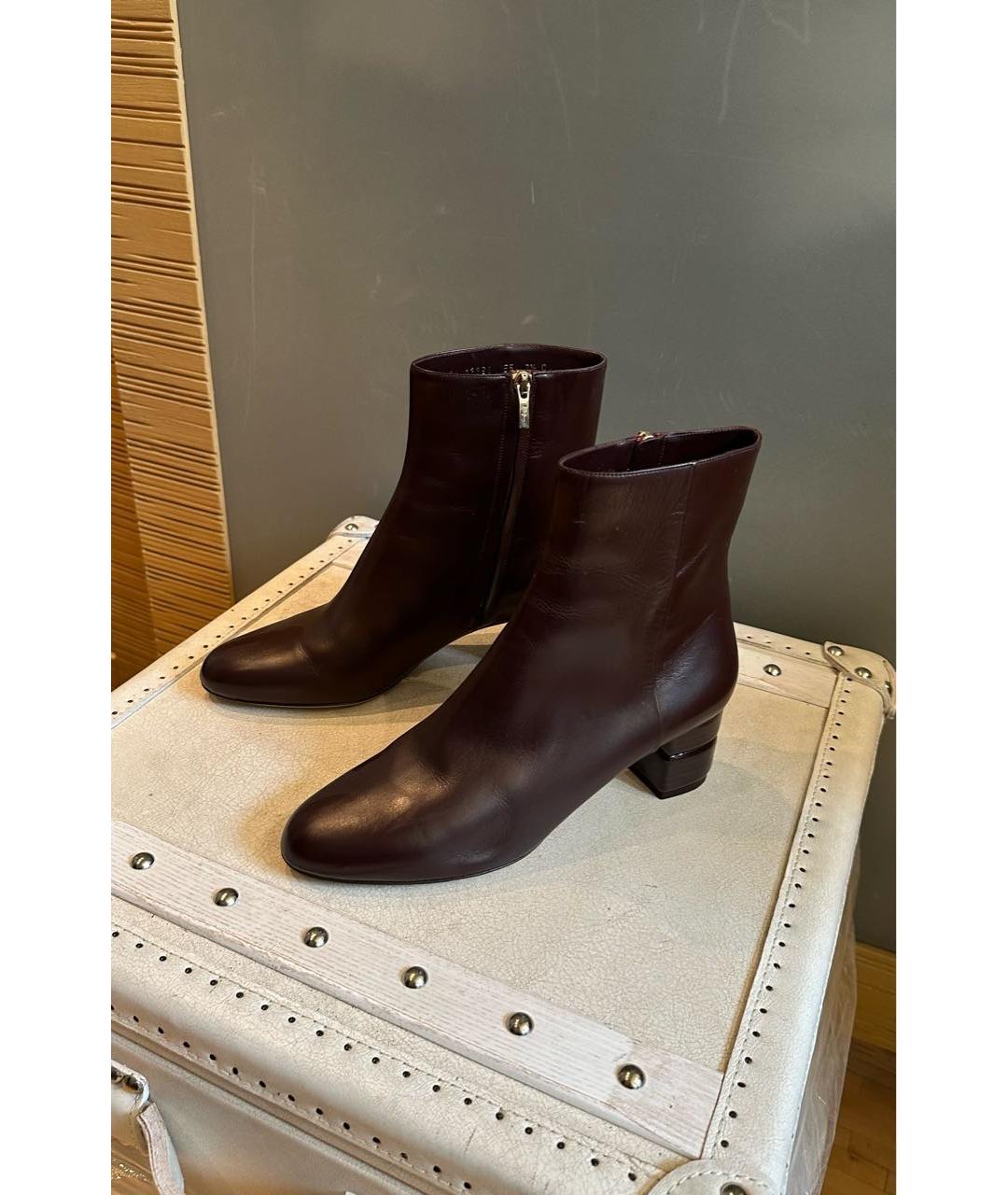 FERRAGAMO Бордовые кожаные полусапоги, фото 4