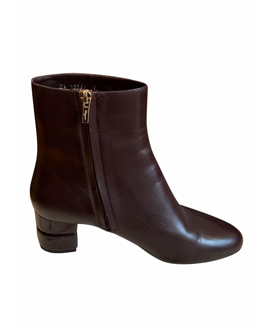 FERRAGAMO Бордовые кожаные полусапоги, фото 1