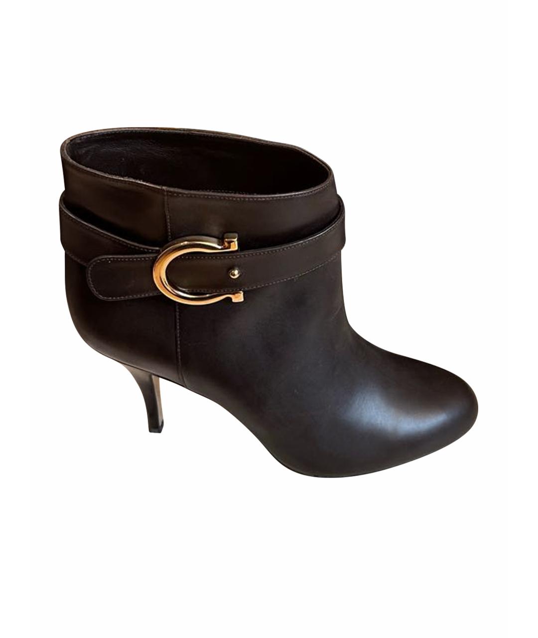 FERRAGAMO Коричневые кожаные ботильоны, фото 1