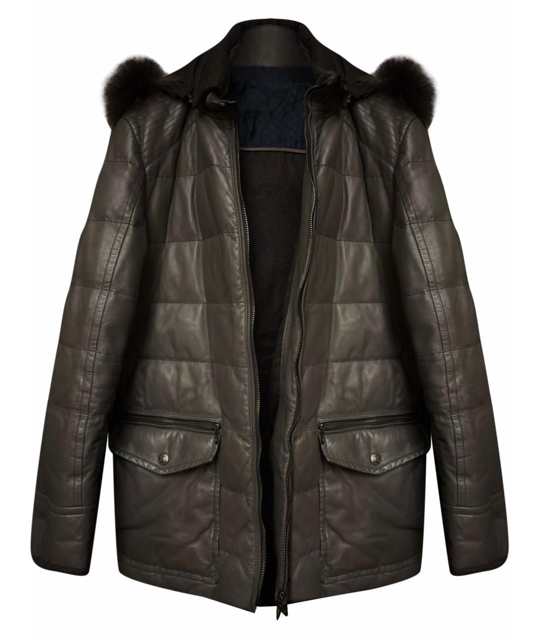 CORNELIANI Антрацитовый кожаный пуховик, фото 1