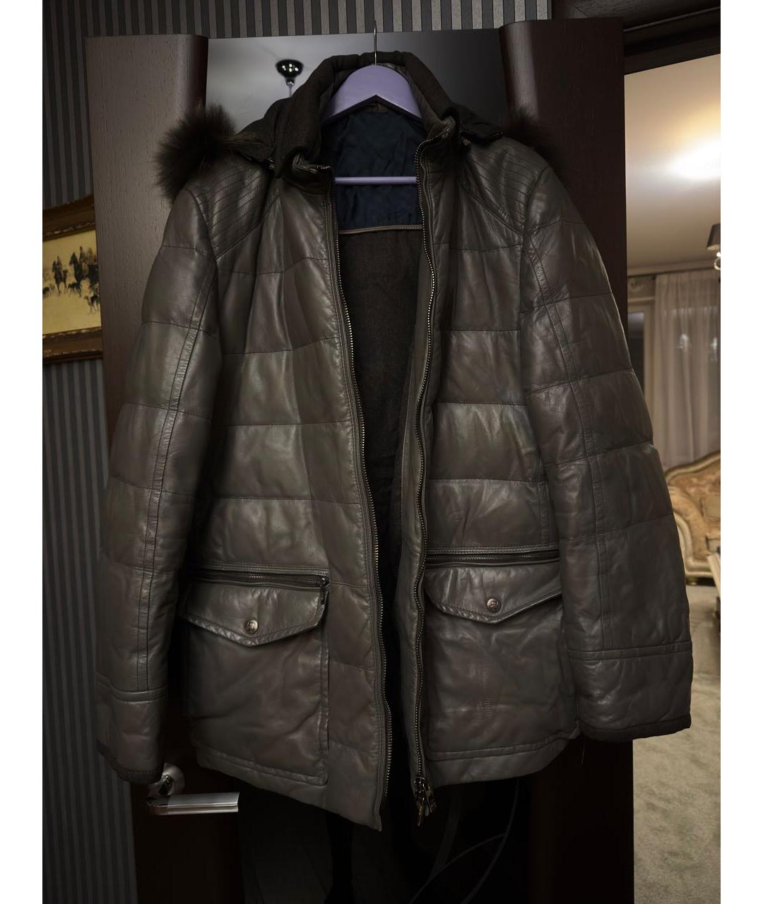 CORNELIANI Антрацитовый кожаный пуховик, фото 5