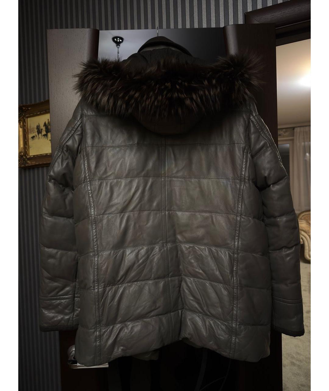 CORNELIANI Антрацитовый кожаный пуховик, фото 2