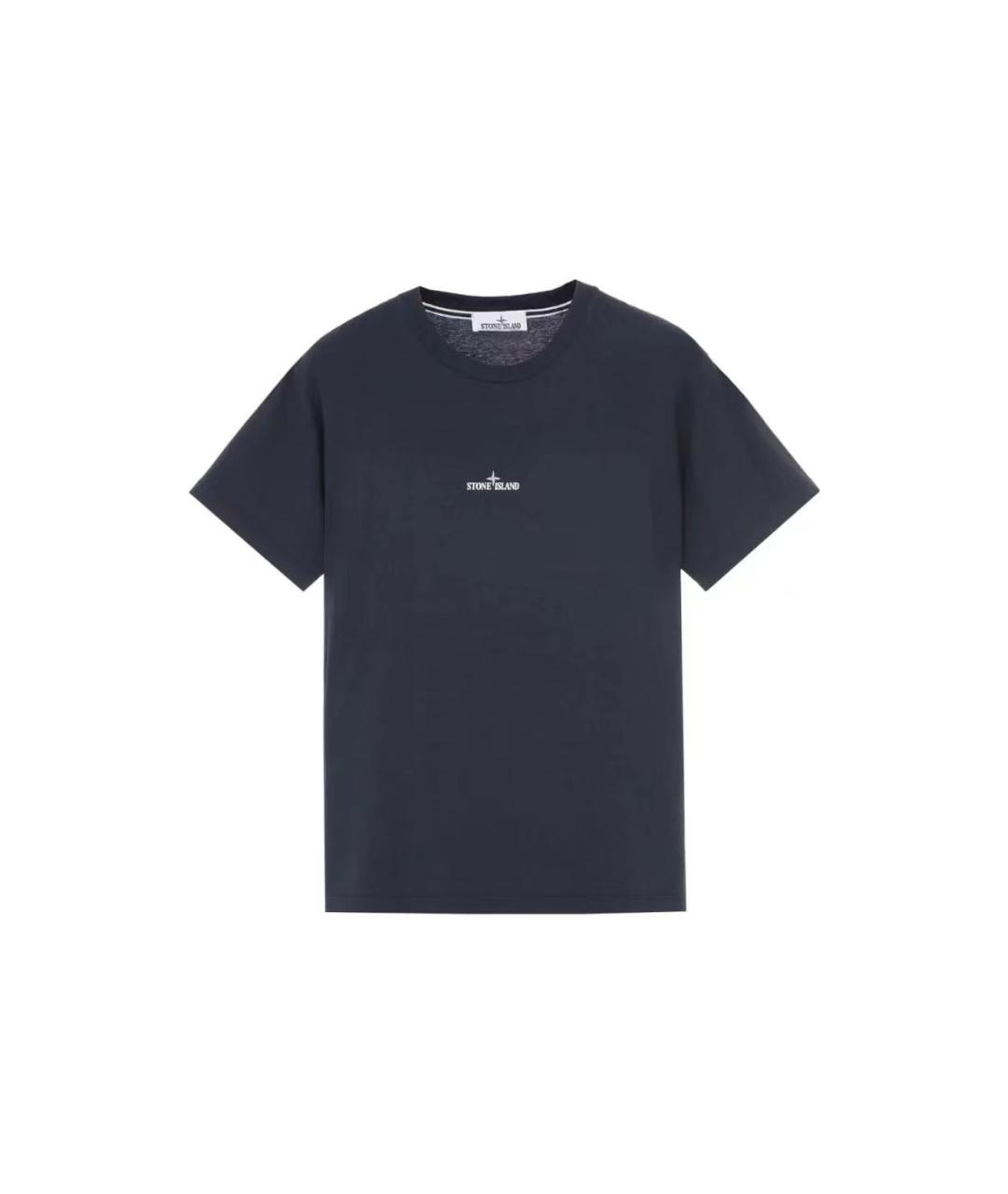 STONE ISLAND Темно-синяя хлопковая футболка, фото 1