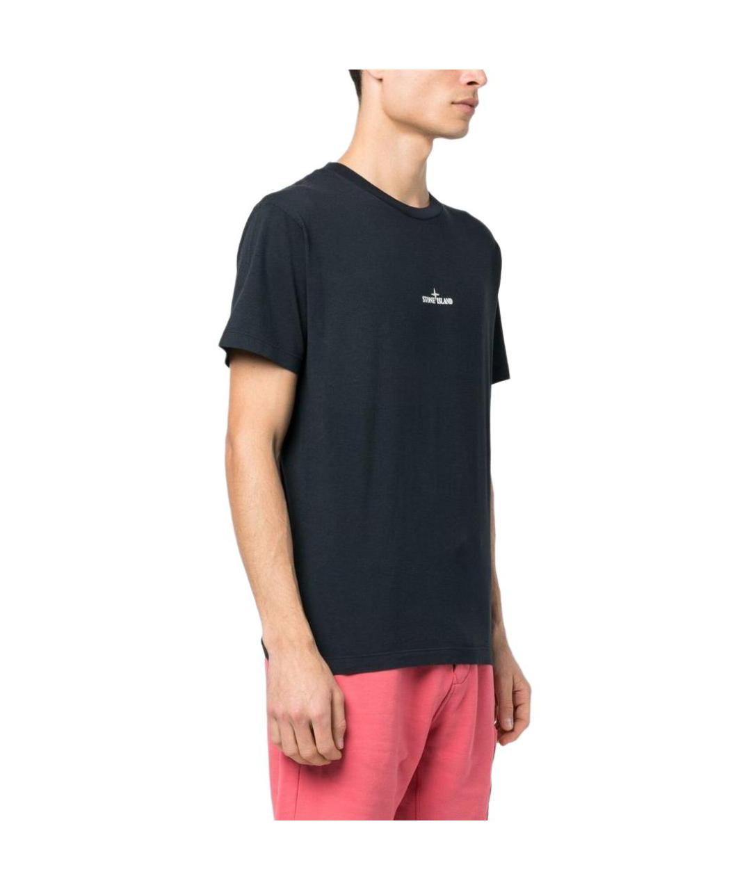 STONE ISLAND Темно-синяя хлопковая футболка, фото 3