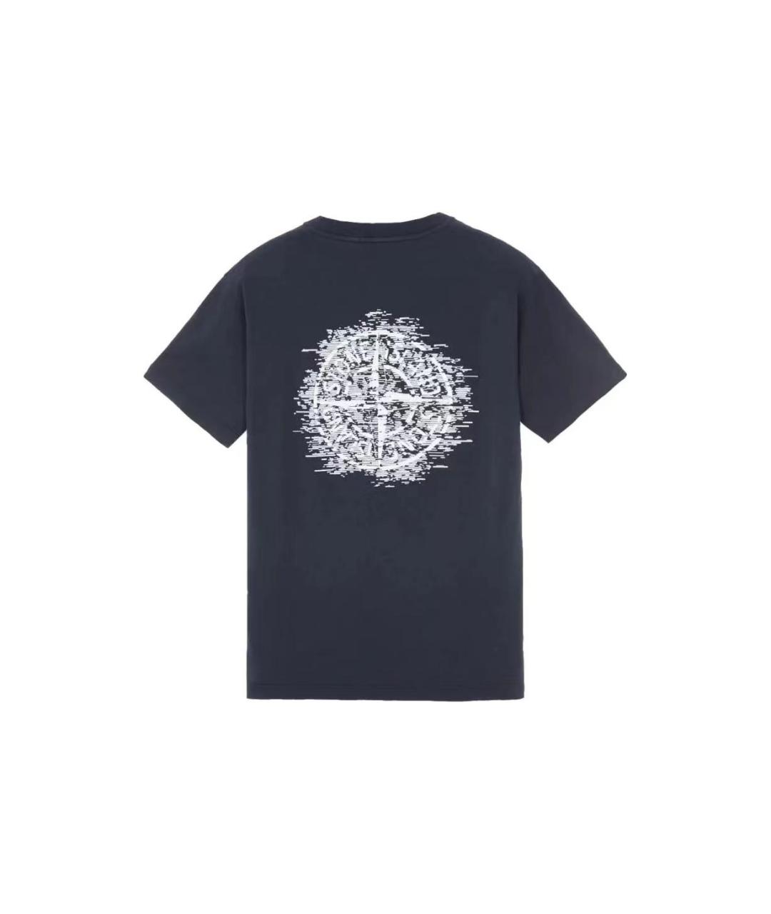 STONE ISLAND Темно-синяя хлопковая футболка, фото 2