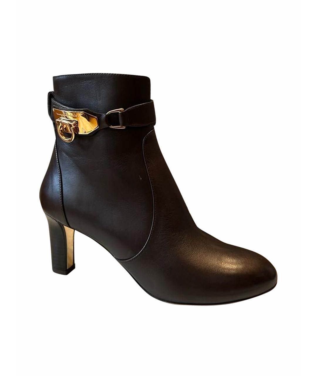 FERRAGAMO Коричневые кожаные ботильоны, фото 1