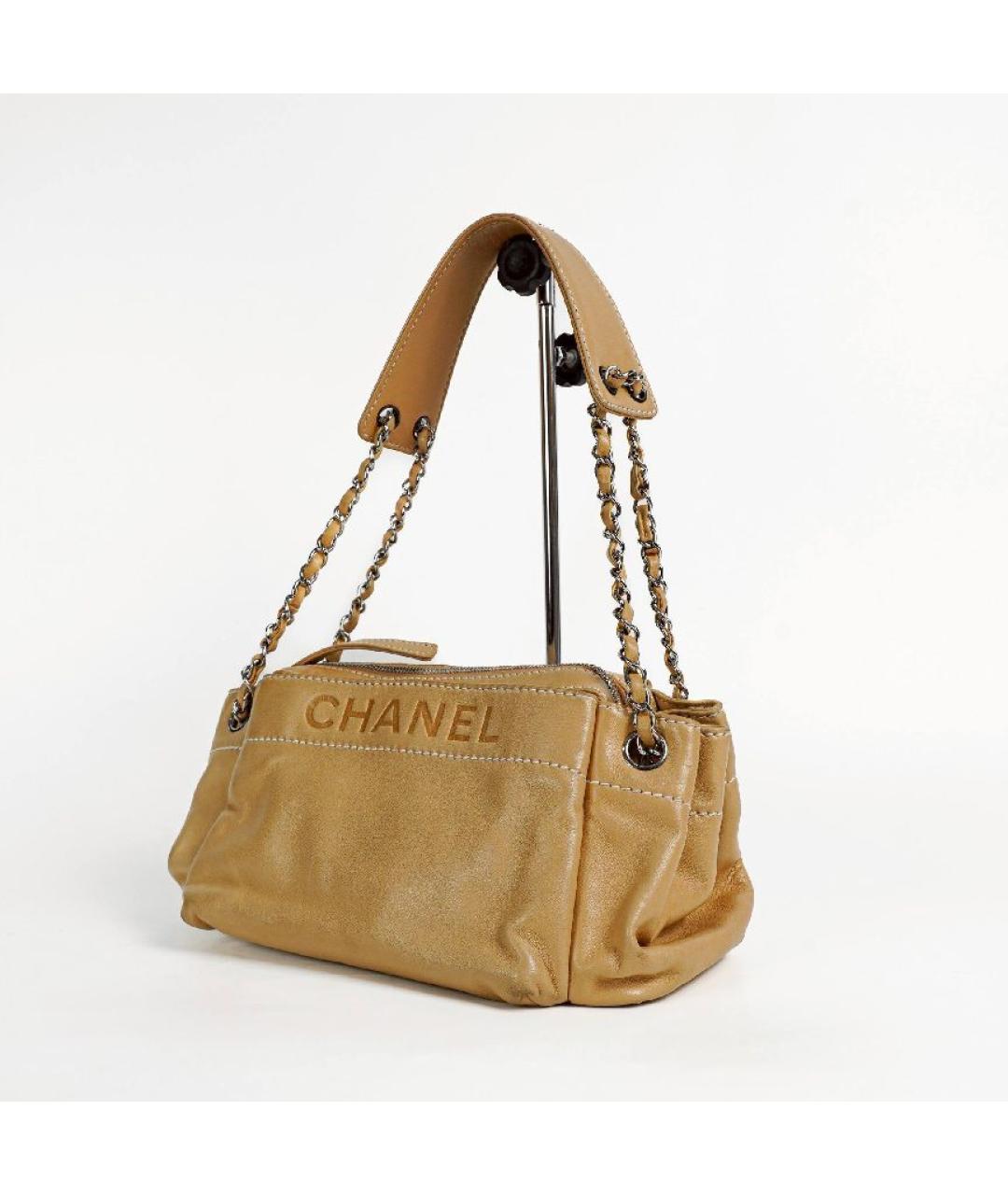 CHANEL Бежевая кожаная сумка через плечо, фото 5