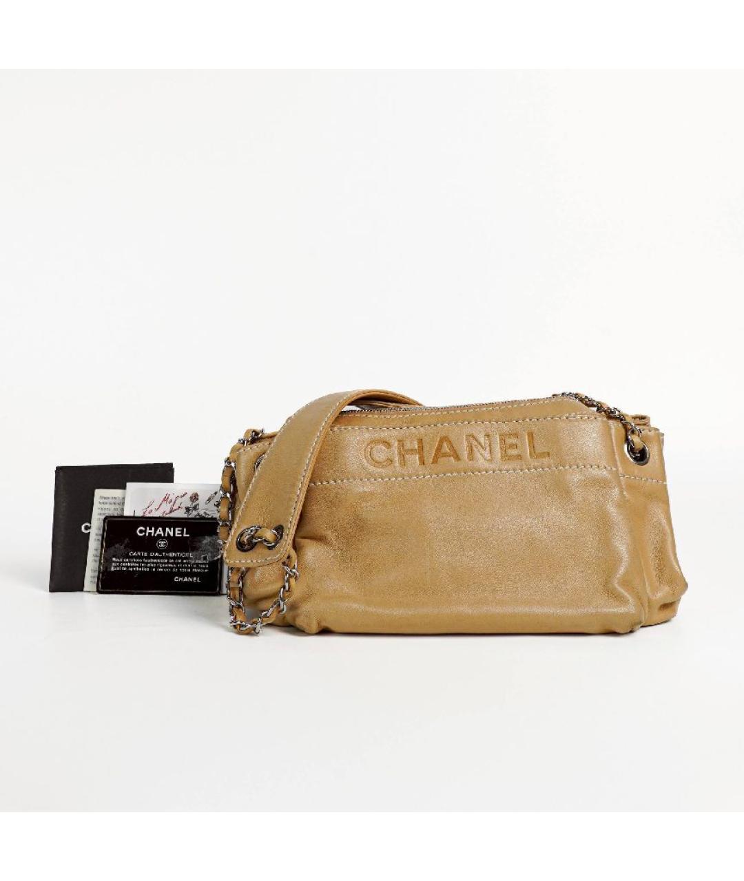 CHANEL Бежевая кожаная сумка через плечо, фото 2