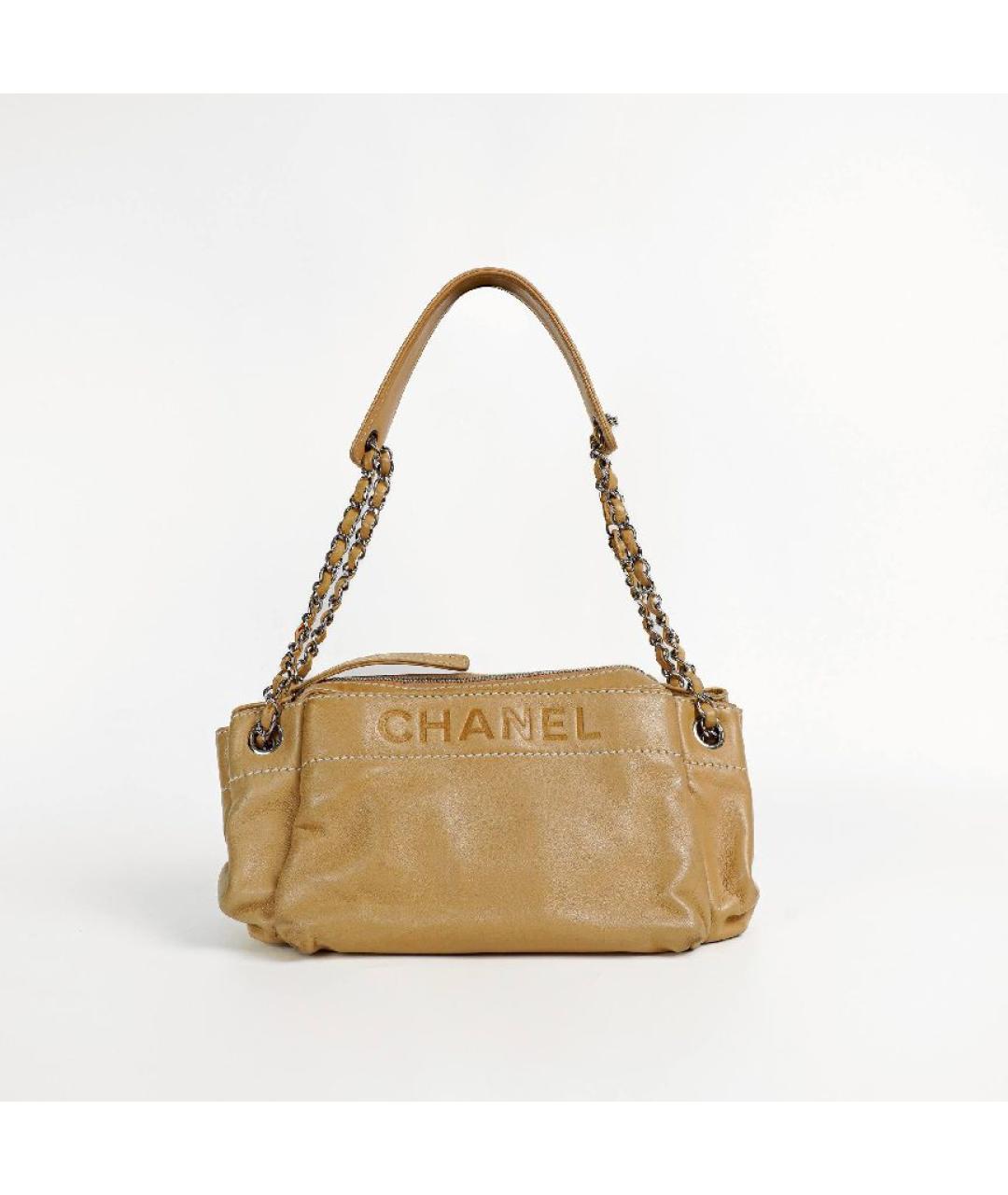 CHANEL Бежевая кожаная сумка через плечо, фото 9