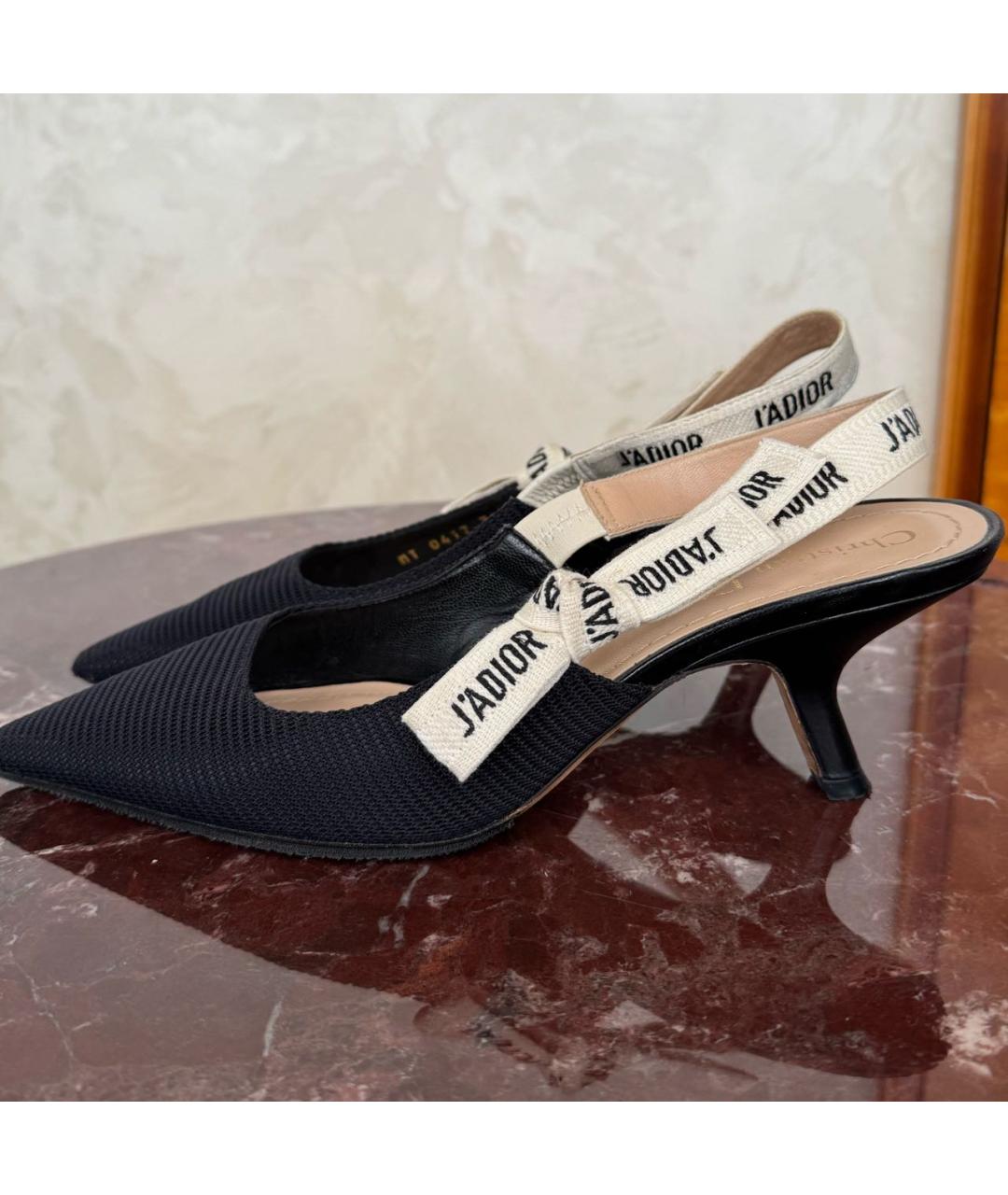 CHRISTIAN DIOR Черные текстильные лодочки на низком каблуке, фото 2
