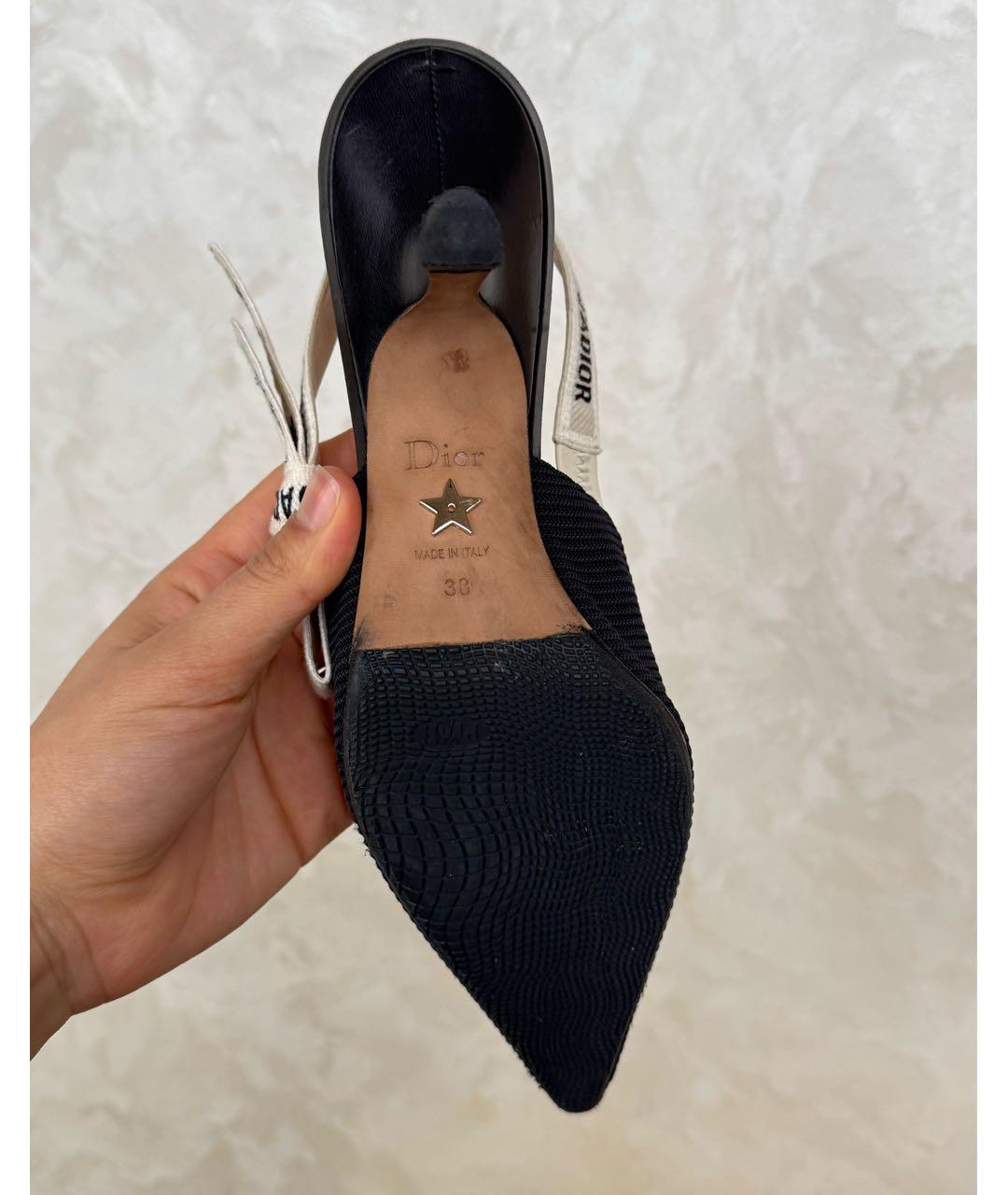 CHRISTIAN DIOR Черные текстильные лодочки на низком каблуке, фото 6