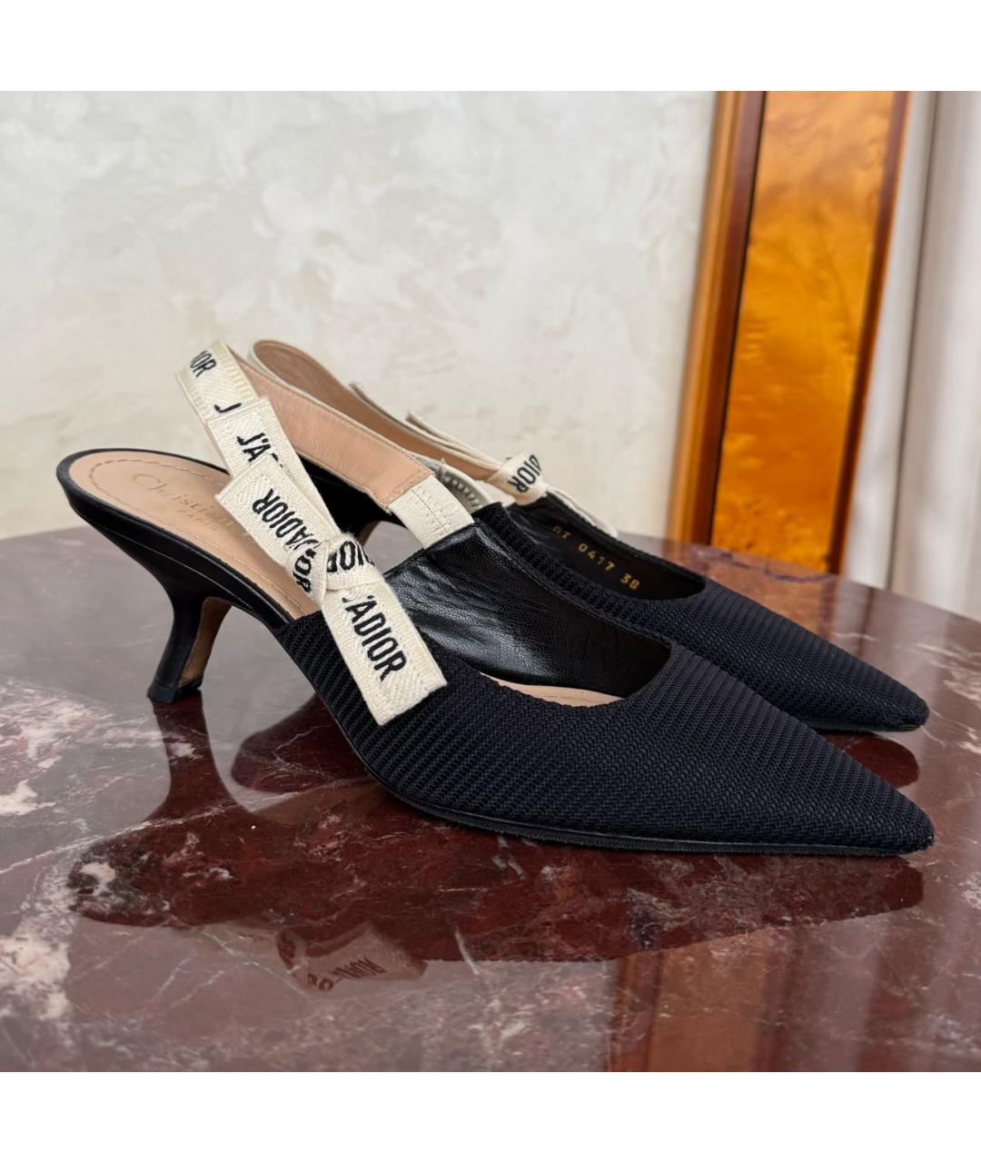 CHRISTIAN DIOR Черные текстильные лодочки на низком каблуке, фото 8