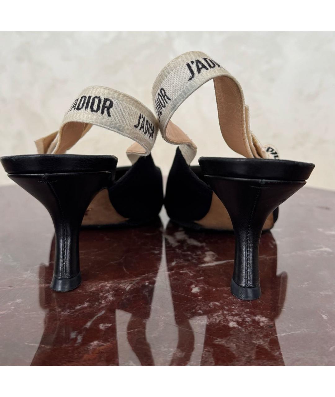 CHRISTIAN DIOR Черные текстильные лодочки на низком каблуке, фото 4