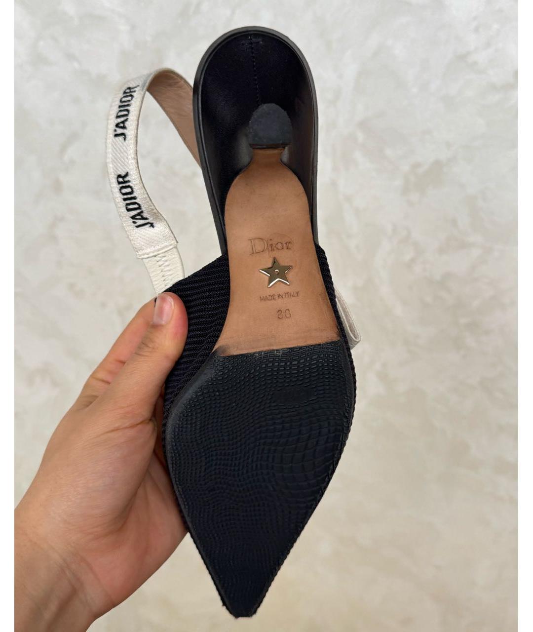 CHRISTIAN DIOR Черные текстильные лодочки на низком каблуке, фото 5