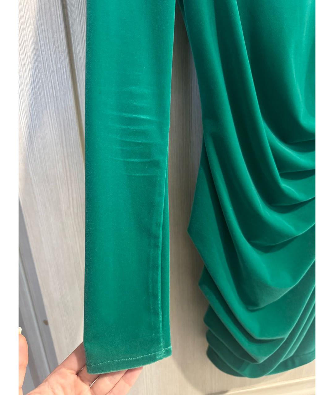 ELISABETTA FRANCHI Зеленые бархатное коктейльное платье, фото 8