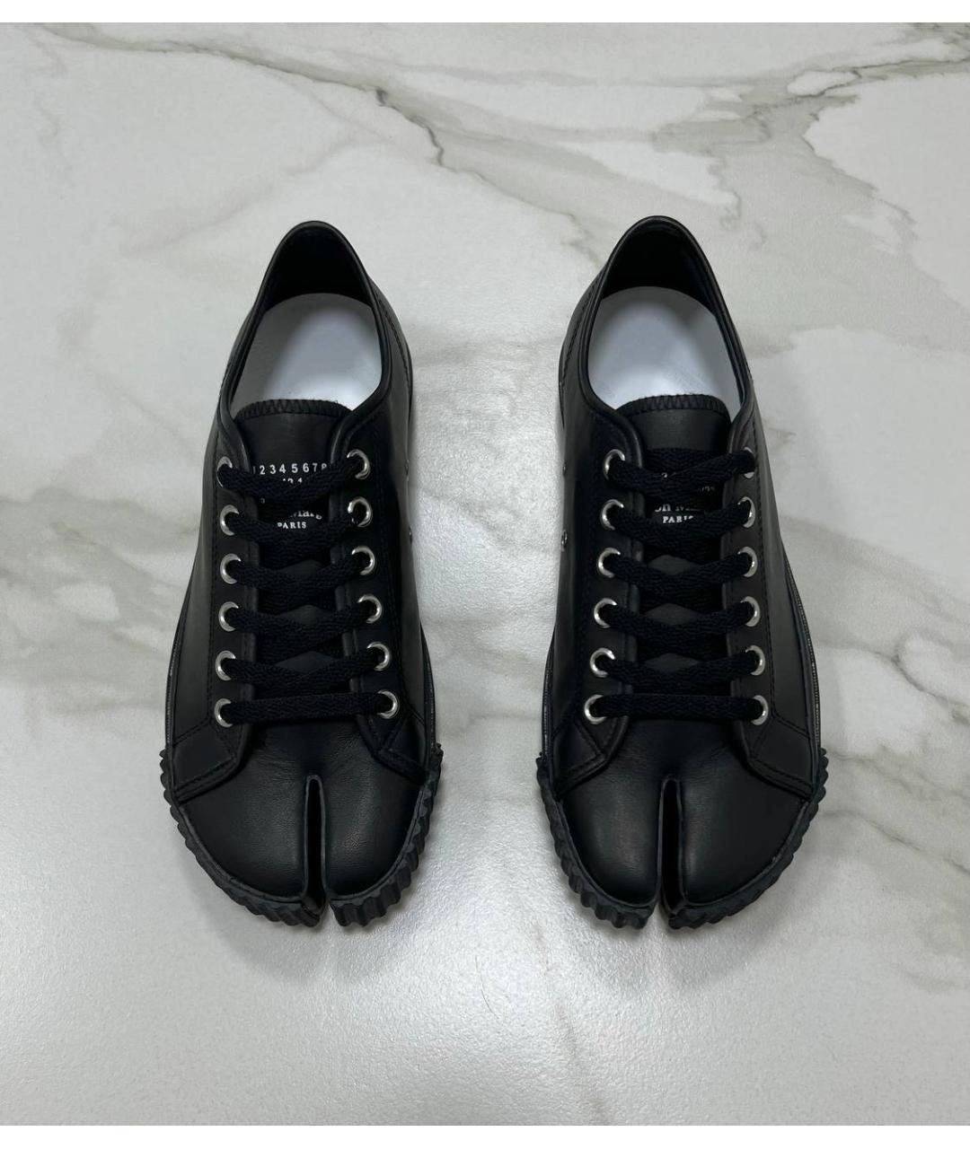 MAISON MARGIELA Черные кожаные низкие кроссовки / кеды, фото 2