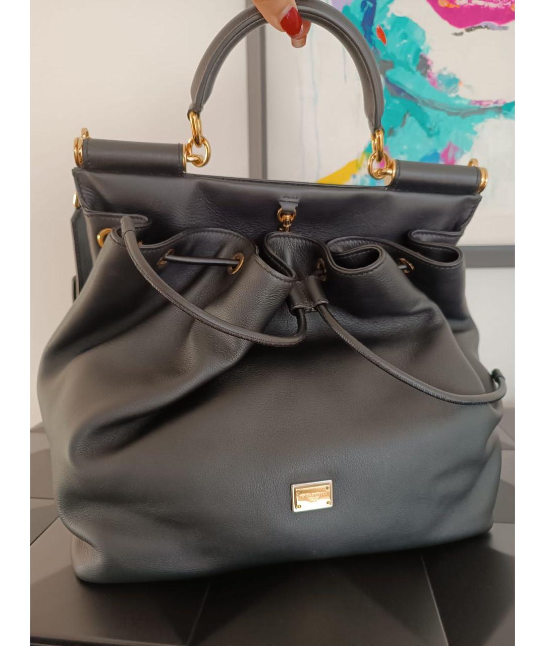 DOLCE&GABBANA Черная кожаная сумка с короткими ручками, фото 8