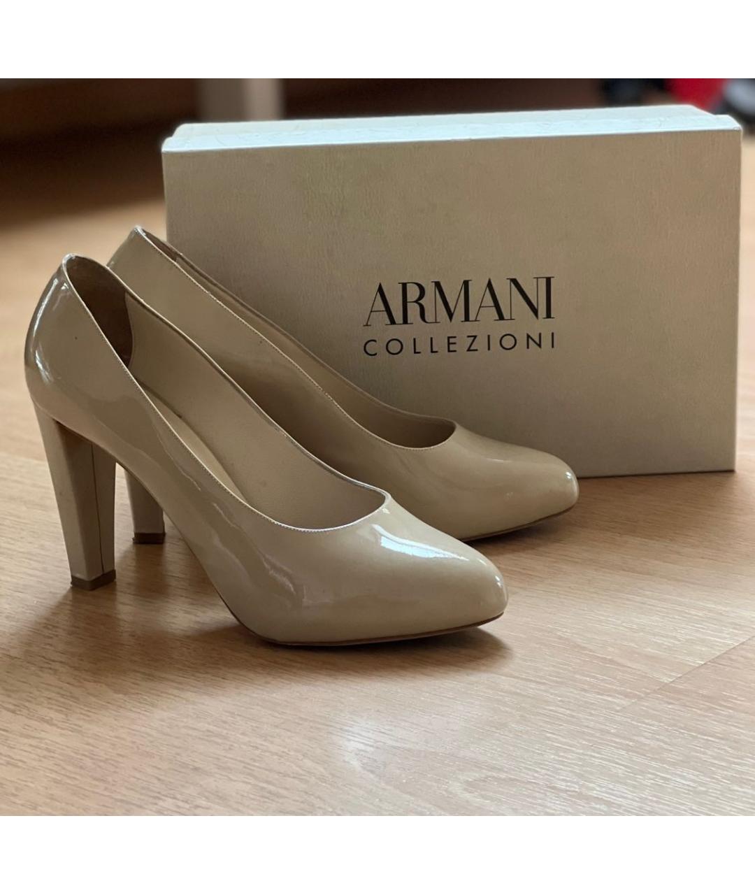 ARMANI COLLEZIONI Бежевые туфли из лакированной кожи, фото 7