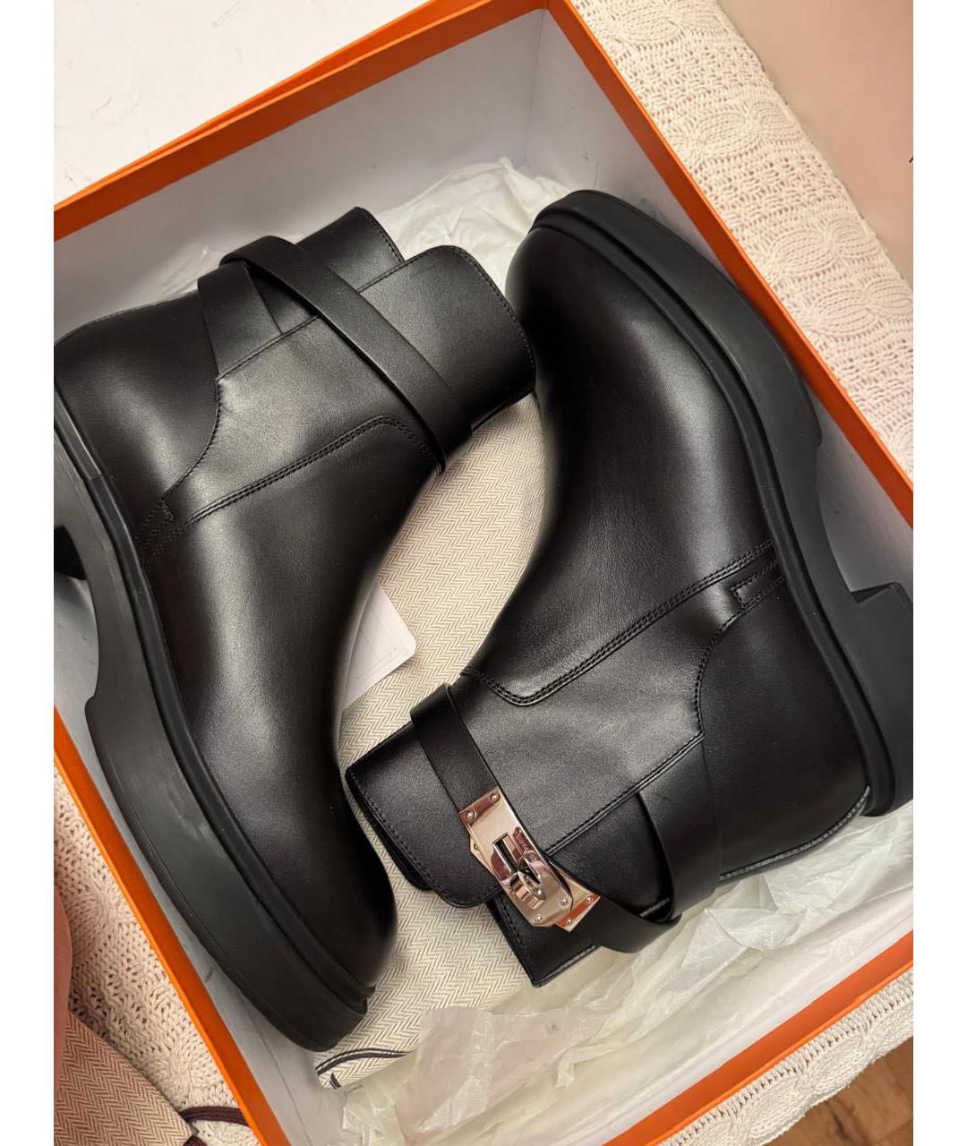 HERMES Черные кожаные полусапоги, фото 2