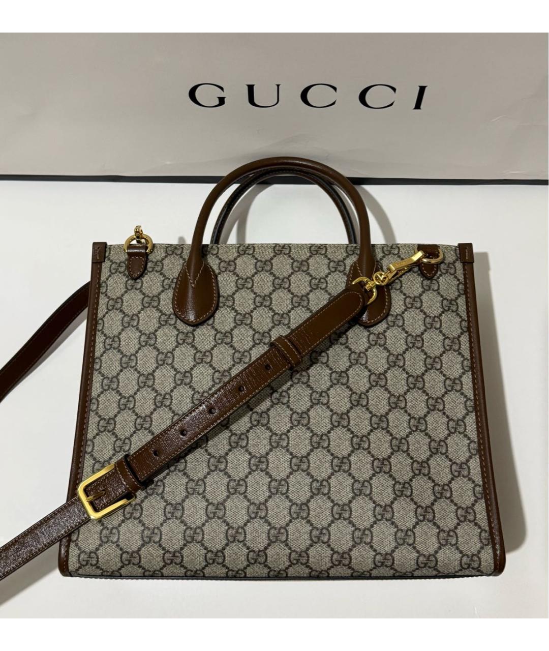 GUCCI Серая сумка с короткими ручками из искусственной кожи, фото 3