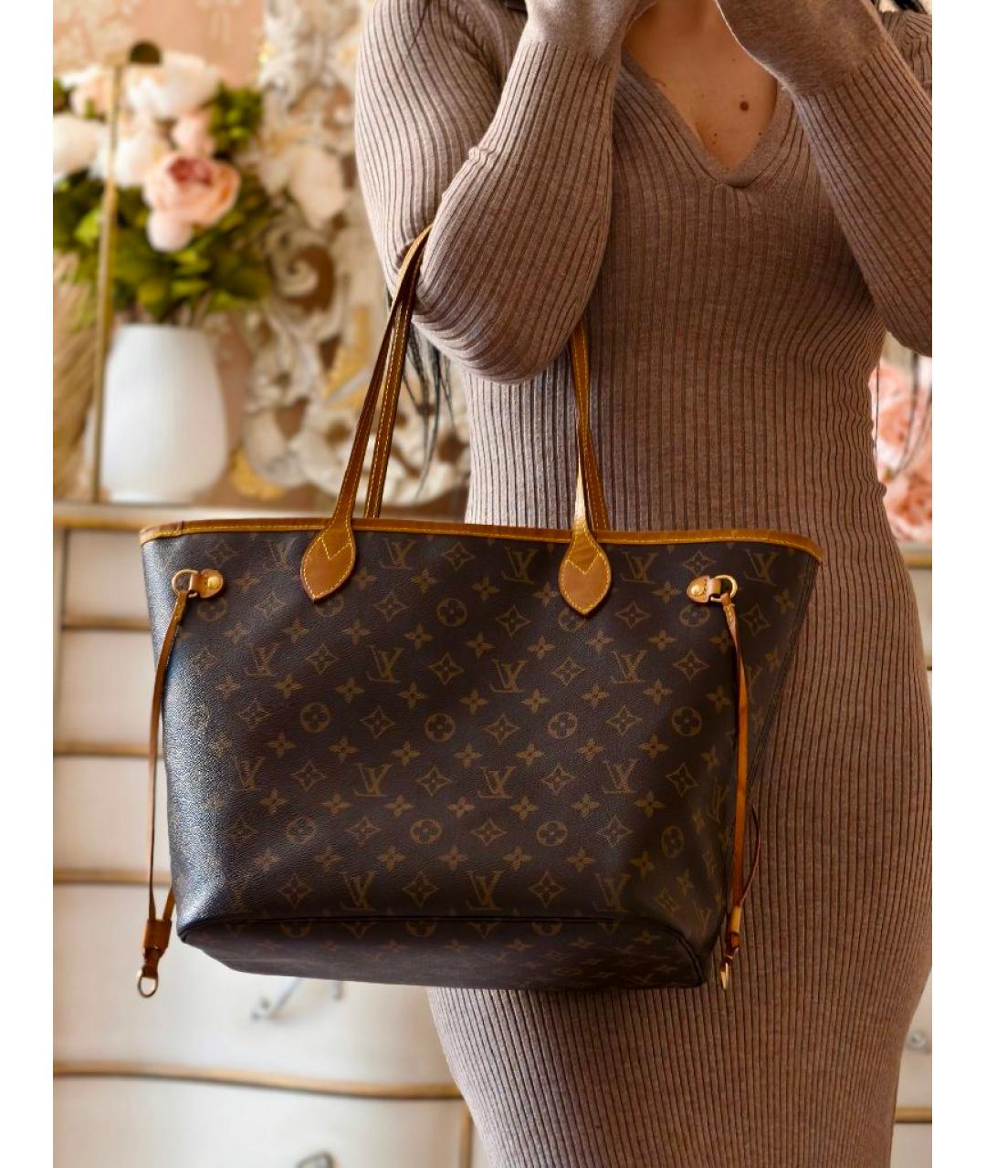 LOUIS VUITTON Коричневая кожаная сумка тоут, фото 4