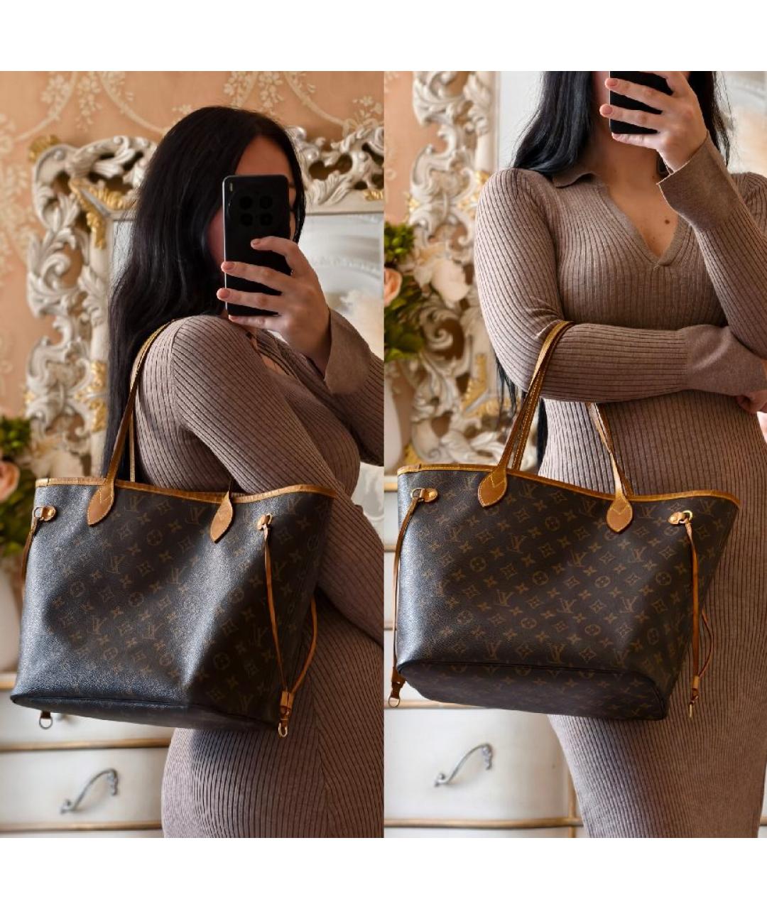 LOUIS VUITTON Коричневая кожаная сумка тоут, фото 5