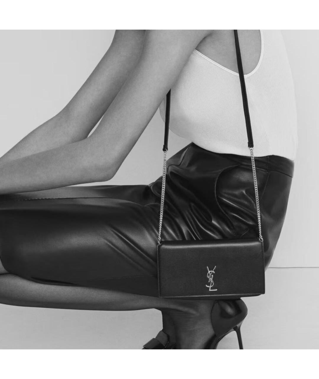 SAINT LAURENT Черная кожаная сумка через плечо, фото 7