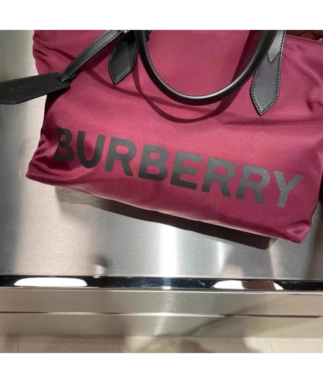 BURBERRY Бордовая синтетическая сумка тоут, фото 2