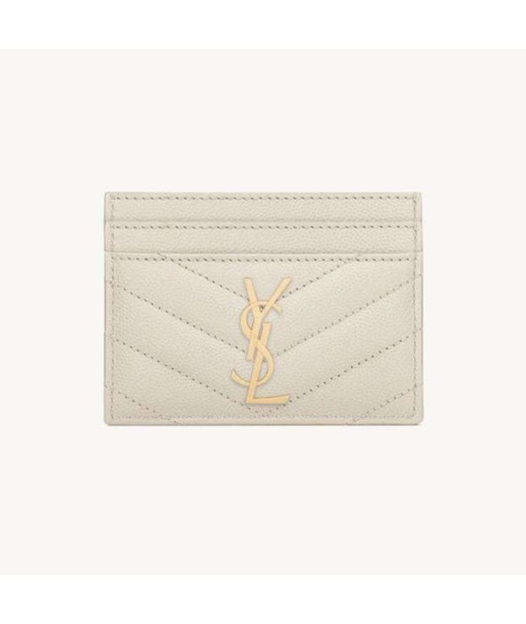 SAINT LAURENT Белый кожаный кардхолдер, фото 3