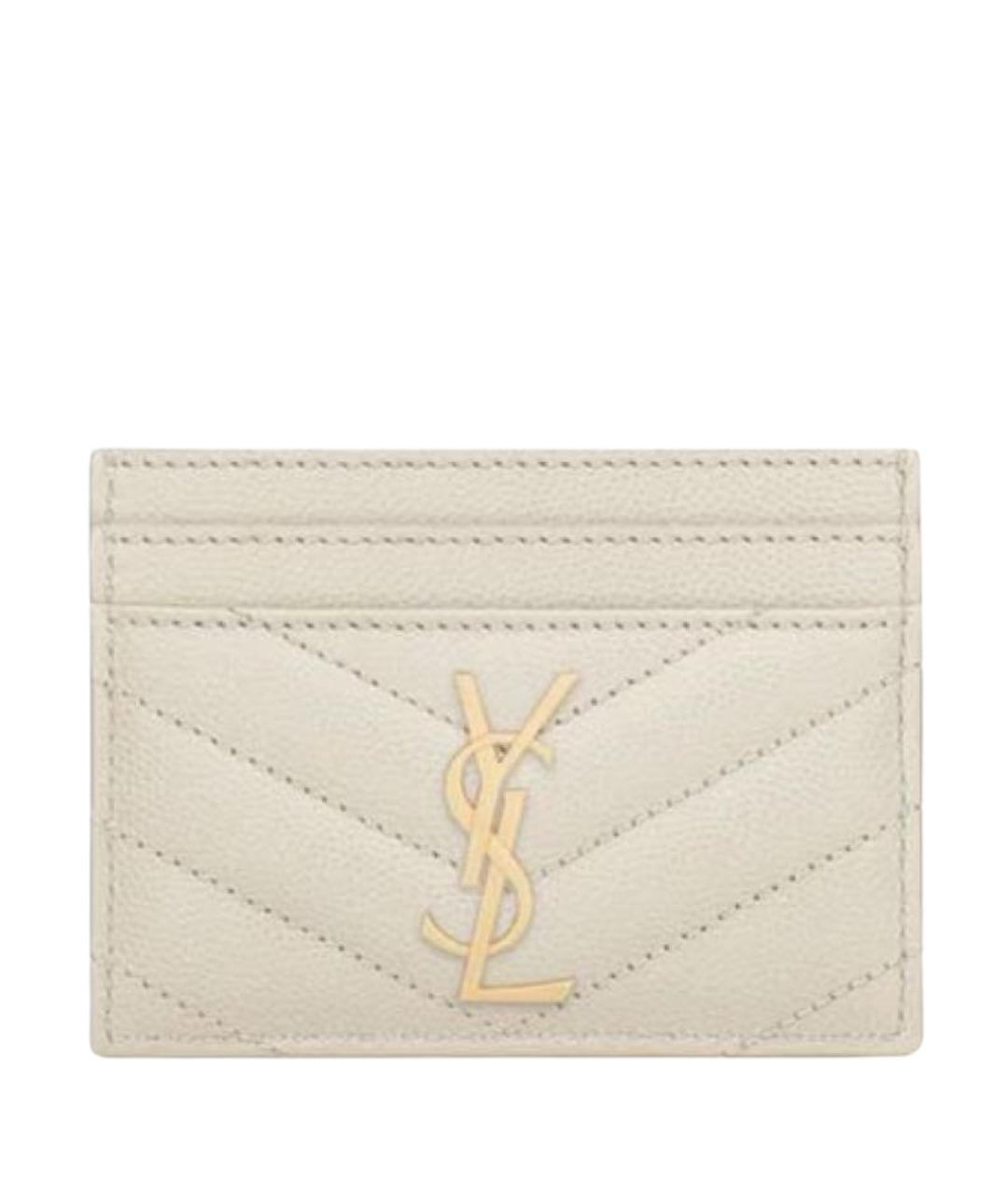 SAINT LAURENT Белый кожаный кардхолдер, фото 1