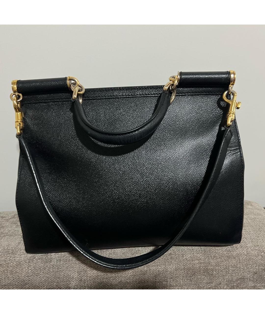 DOLCE&GABBANA Черная кожаная сумка с короткими ручками, фото 3